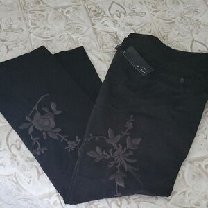 Black Floral Embroidered Women Corduroy Jeans